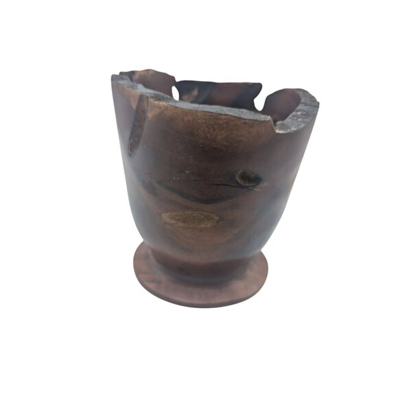 Handcrafted Decorative Wooden Planter Vase With Natural Edge Walnut?  6" Tall - Picture 6 of 10